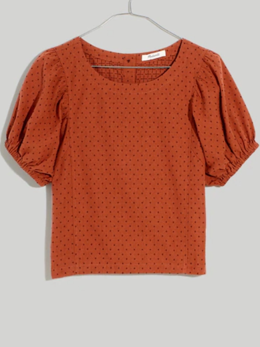 Madewell Jacquard Puff-Sleeve Cotton Cropped Top in Micro Cross size 4